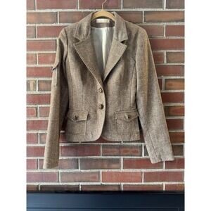 Brown Herringbone Blazer Size 0 Tweed Two Button Women Jacket